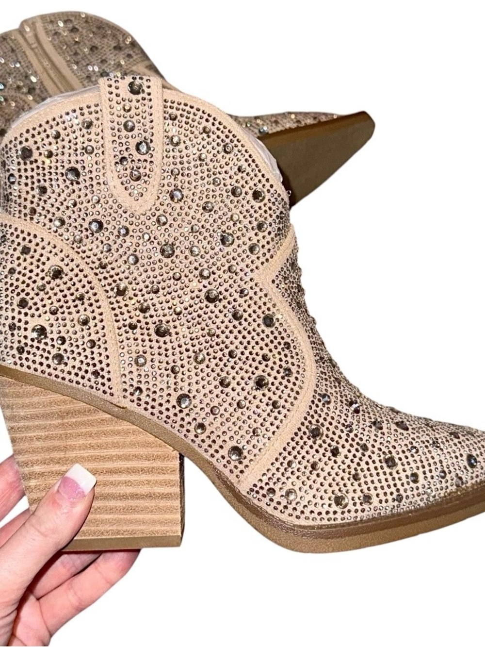 “Very G” Taupe Rhinestone Western Ankle Booties, Size 6, NEVER WORN, BRAND NEW!!